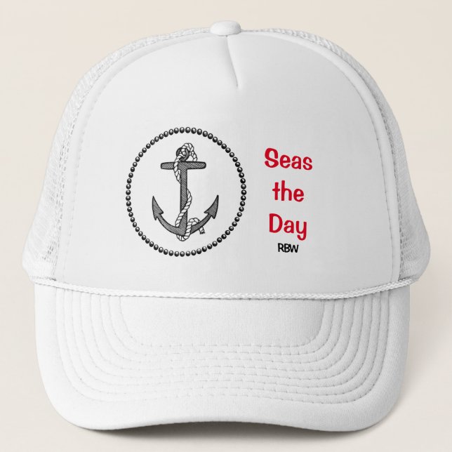Personalisierter Anker "Seas the Day" Truckerkappe (Vorderseite)