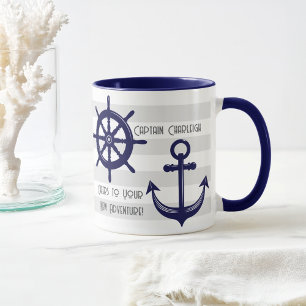 Personalisierter Anker und Bootslenkrad nautischer Tasse