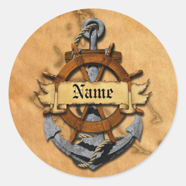 Personalisierter Anker und Rad Runder Aufkleber (Vorderseite)