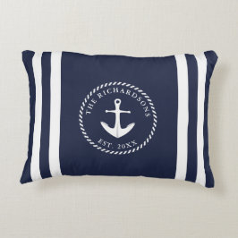 Personalisierter Anker und Streifen Navy Blue Dekokissen