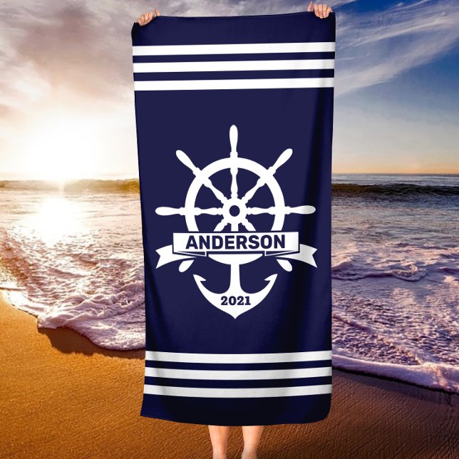 Personalisierter Anker - Wheel Nautical Beach Hand Strandtuch (Personalized Anchor - Wheel Nautical Beach Towel)