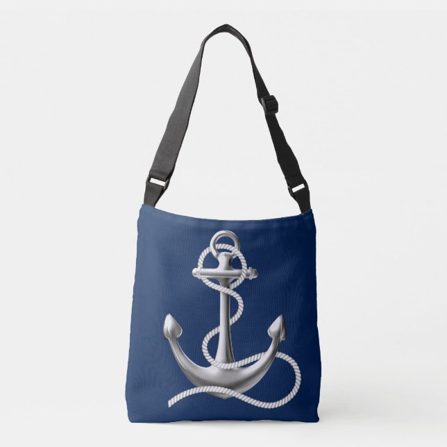 Personalisierter Ankerkreuzbeutel Navy Tragetaschen Mit Langen Trägern (Vorderseite)
