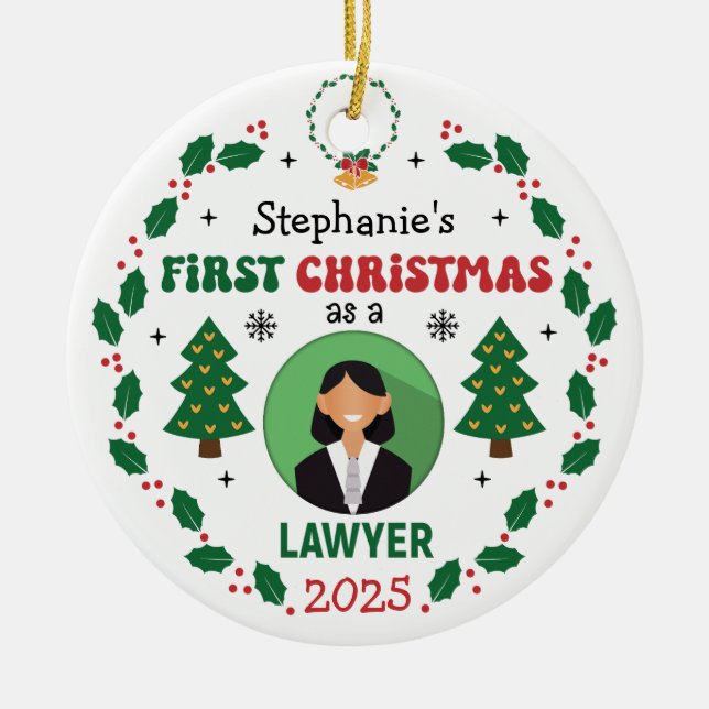 Personalisierter Anwalt Erste Weihnachtsbaumrunde Keramik Ornament (Vorne)