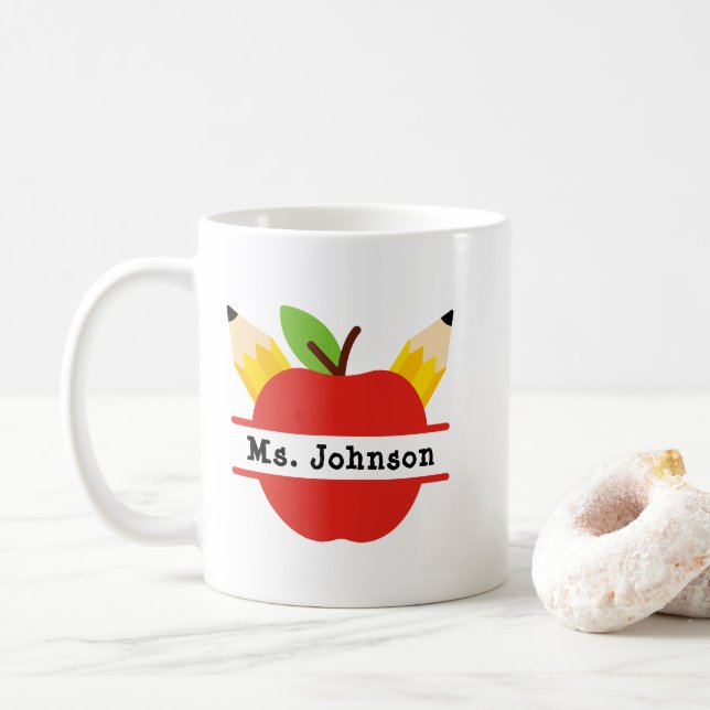 Personalisierter Apple-Lehrername Kaffeetasse (Mit Donut)