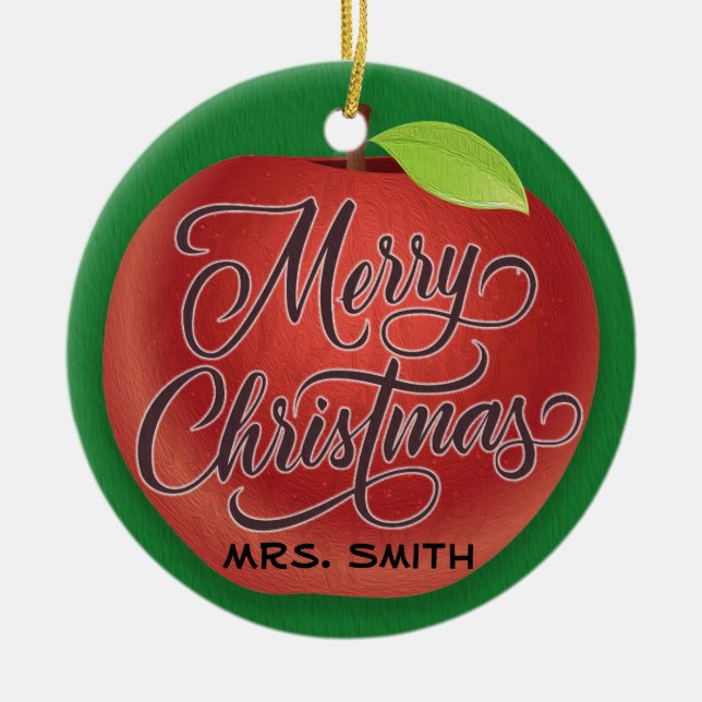 Personalisierter Apple Weihnachtslehrer Geschenk O Keramikornament (Vorne)