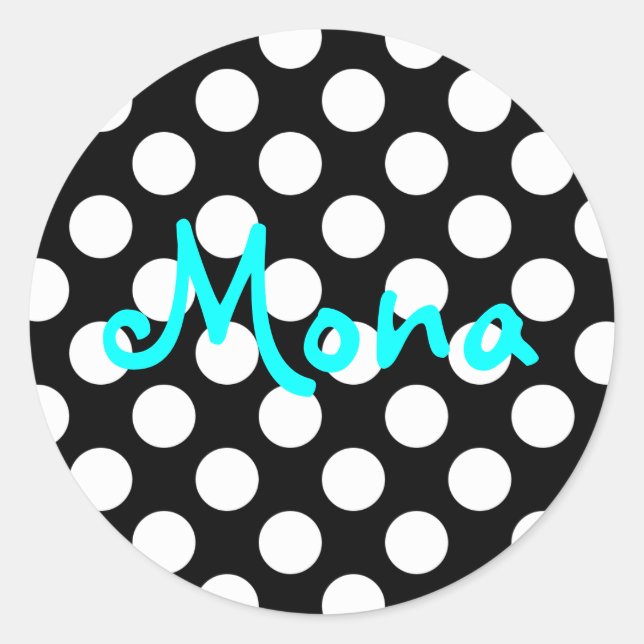Personalisierter Aqua Black und White Polka Dot Runder Aufkleber (Vorderseite)