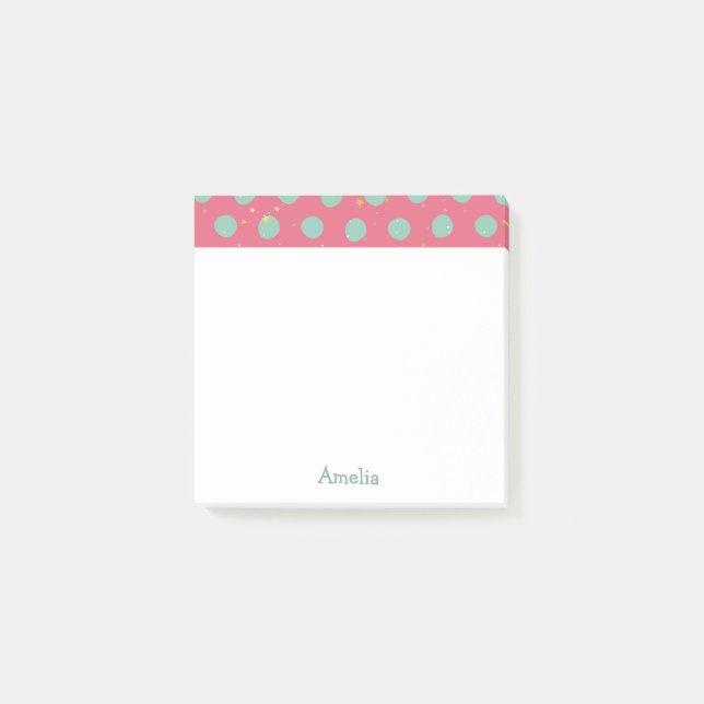 Personalisierter Aqua-Polka-Punkt mit kleinen Post-it Klebezettel (Vorderseite)