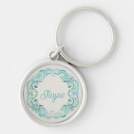 Personalisierter Aqua Tattoo Filigree Circle Schlüsselanhänger
