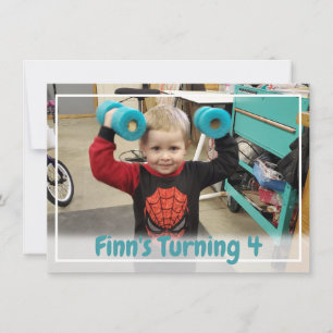 Personalisierter Aquamariner Blue Boy's Foto Gebur Einladung