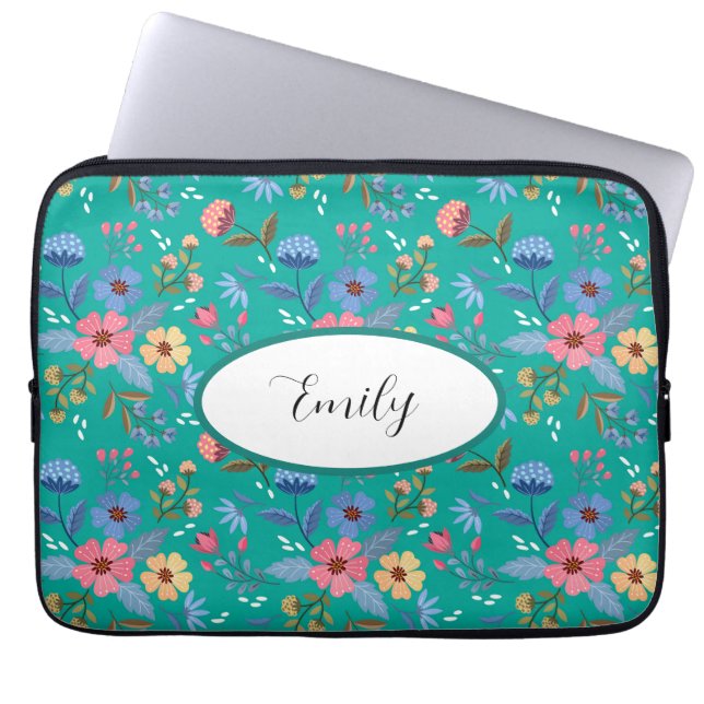 Personalisierter Aquamariner Blumenschlauch Laptopschutzhülle (Vorderseite)