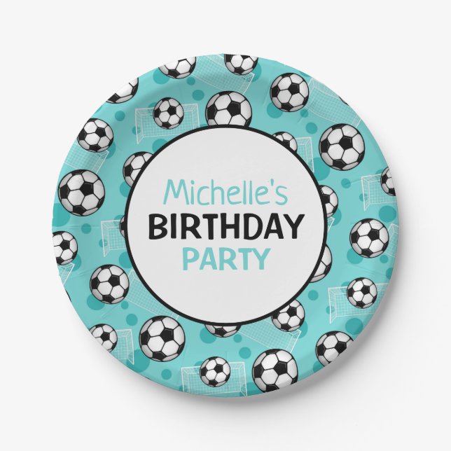 Personalisierter Aquamariner Fußball Pappteller (Vorderseite)