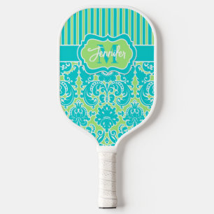 Personalisierter Aquamariner, Limoner Damast, Stre Pickleball Schläger