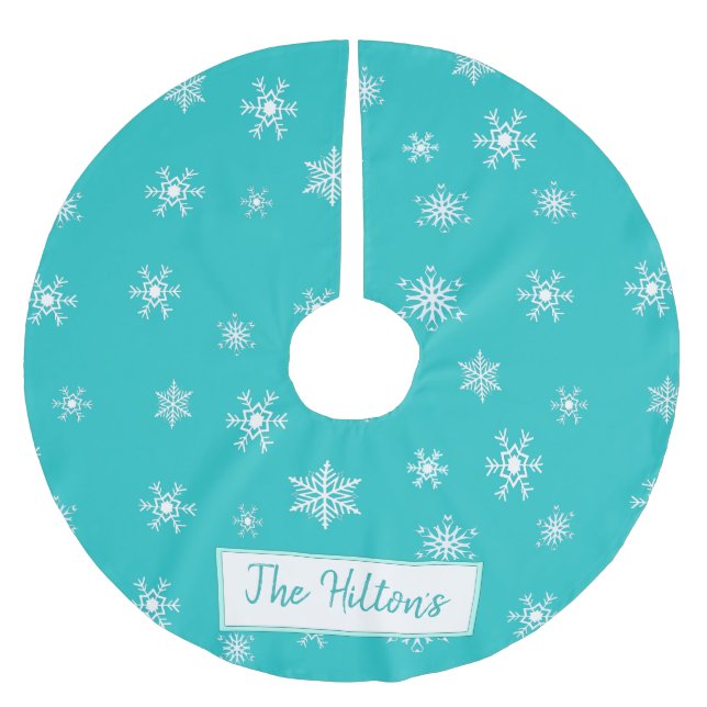Personalisierter Aquamariner Snowflake Weihnachtsr Polyester Weihnachtsbaumdecke (Vorderseite)