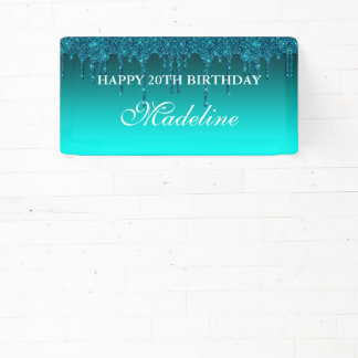 Personalisierter Aquamariner Tropf Glitzer Geburts Banner