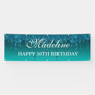 Personalisierter Aquamariner Tropf Glitzer Geburts Banner