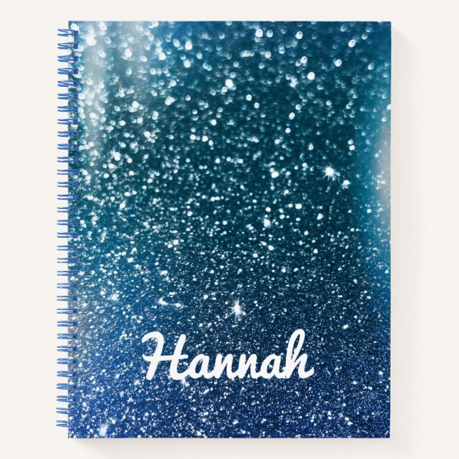 Personalisierter Aquamariner und Blue Ombre Glitze Notizbuch (Vorderseite)