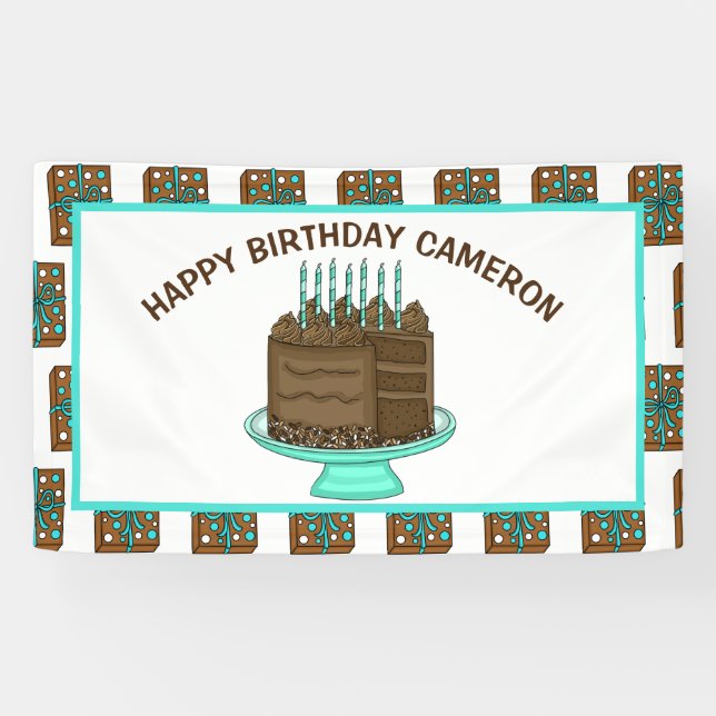 Personalisierter Aquamariner und brauner Geburtsta Banner (Horizontal)