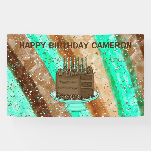 Personalisierter Aquamariner und brauner Geburtsta Banner (Horizontal)