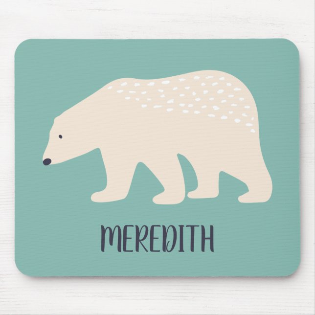 Personalisierter aquamariner und polarer Sahnebär Mousepad (Vorne)