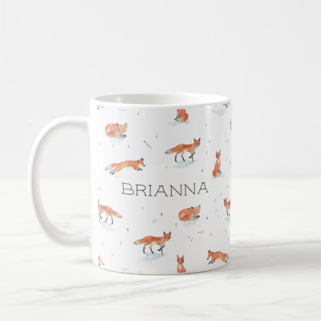 Personalisierter Aquarellfuchs Kaffeetasse (Links)