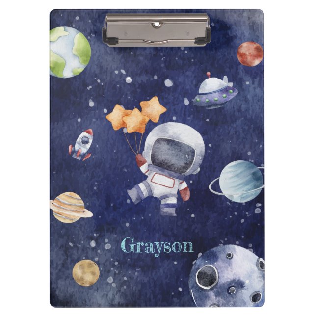Personalisierter Aquarellstrahlerplanet Klemmbrett (Vorderseite)