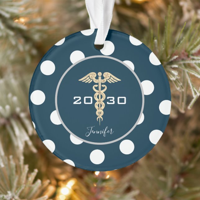 Personalisierter Arzt Navy Blue Weihnachten Ornament (Baum)