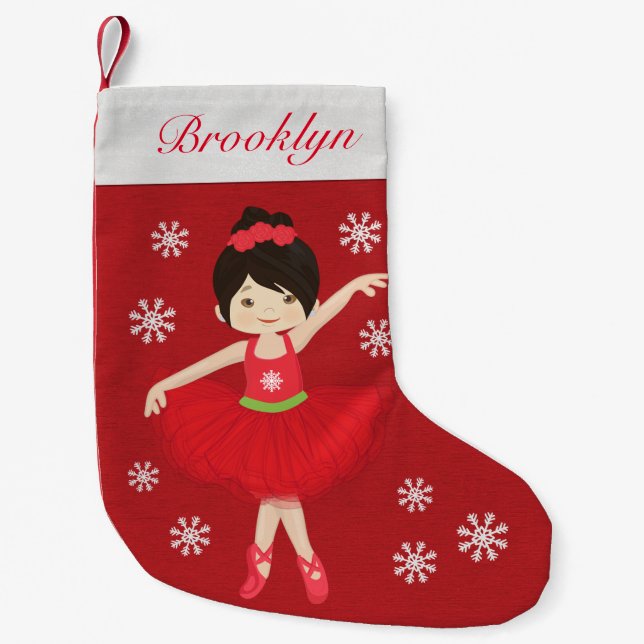 Personalisierter asiatischer Weihnachtsballerina Kleiner Weihnachtsstrumpf (Vorderseite)
