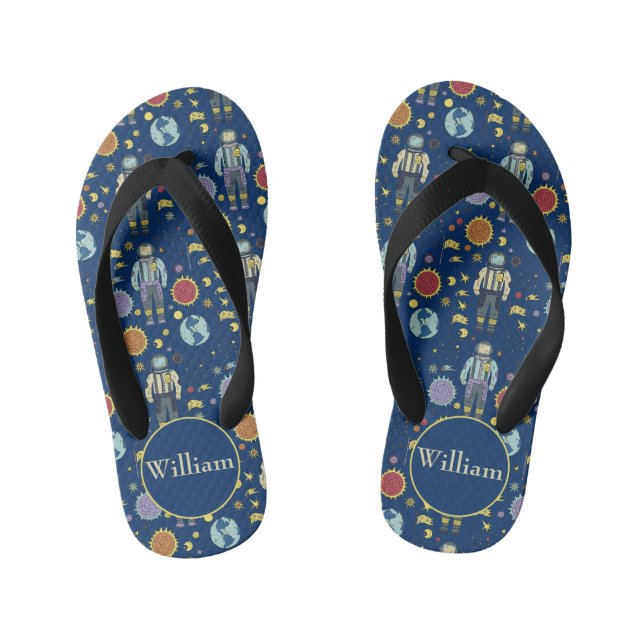 Personalisierter Astrounaut Space Man farbenfroh Kinderbadesandalen (Fußbett)