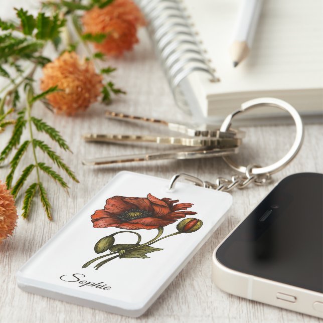 Personalisierter August Birth Blume Schlüsselanhän Schlüsselanhänger (Vorderseite rechts)