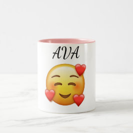 Personalisierter Ava-Becher mit Herzen-Emoji Zweifarbige Tasse