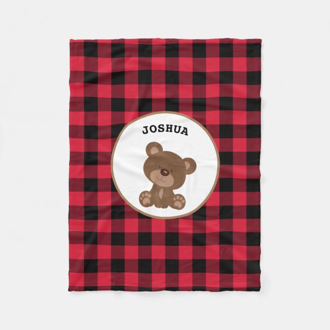 Personalisierter Baby Bear Buffalo Kariert Lumberj Fleecedecke (Vorderseite)