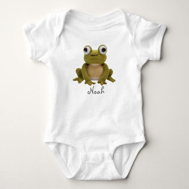 Personalisierter Baby Bodysuit Crochet Frog Baby Strampler (Vorderseite)