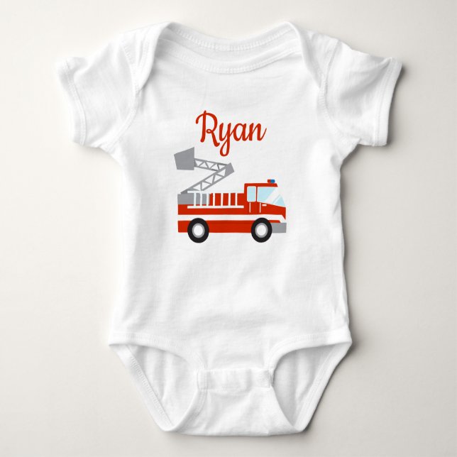 Personalisierter Baby-Bodysuit für Feuerwehrfahrze Baby Strampler (Vorderseite)