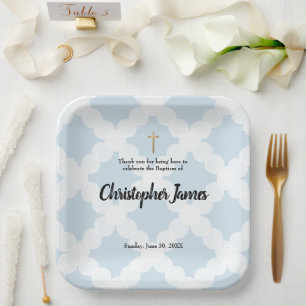 Personalisierter Baby Boy Blue Baptisc & gold cros Pappteller