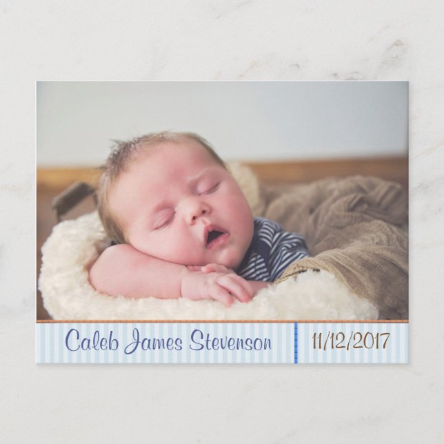 Personalisierter Baby Boy Geburtsankündigung Postk Ankündigungspostkarte (Vorderseite)