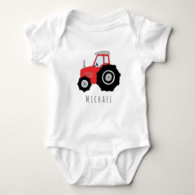 Personalisierter Baby Boy Red Farm Traktor mit Nam Strampler (Vorderseite)