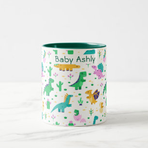Personalisierter Baby-Dinosaurier-Jungen-Name-Kaff Zweifarbige Tasse