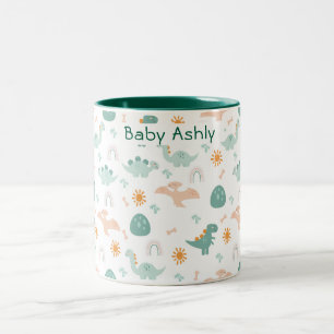 Personalisierter Baby-Dinosaurier-Name Kaffeebeche Zweifarbige Tasse