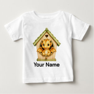 Personalisierter Baby-Drache, der aus einem Vogelh Baby T-shirt
