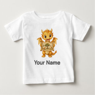 Personalisierter Baby-Drache hält Pergamentrolle Baby T-shirt