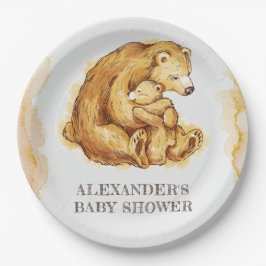 Personalisierter Baby-Duschbär Pappteller