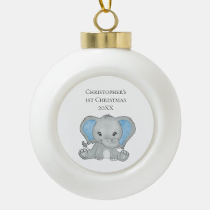 Personalisierter Baby-Elefant Blau Baby 1. Weihnac Keramik Kugel-Ornament