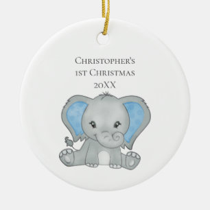 Personalisierter Baby-Elefant Blau Baby 1. Weihnac Keramik Ornament