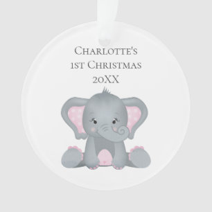 Personalisierter Baby-Elefant Rosa Baby 1. Weihnac Ornament