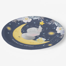 Personalisierter Baby Elephant auf dem Mond Pappteller