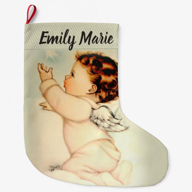 Personalisierter Baby-Engel auf Wolke Großer Weihnachtsstrumpf (Vorderseite)