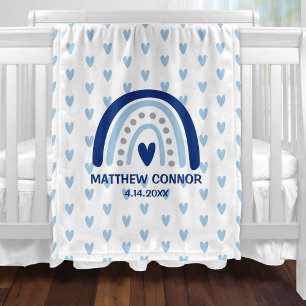 Personalisierter Baby-Junge Regenbogen und Herzen Fleecedecke