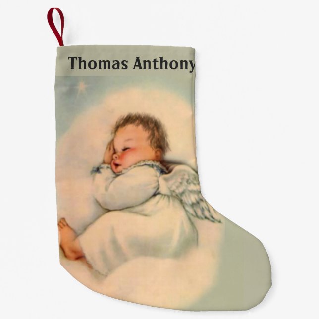 Personalisierter Baby-Jungen-Engel Kleiner Weihnachtsstrumpf (Vorderseite)