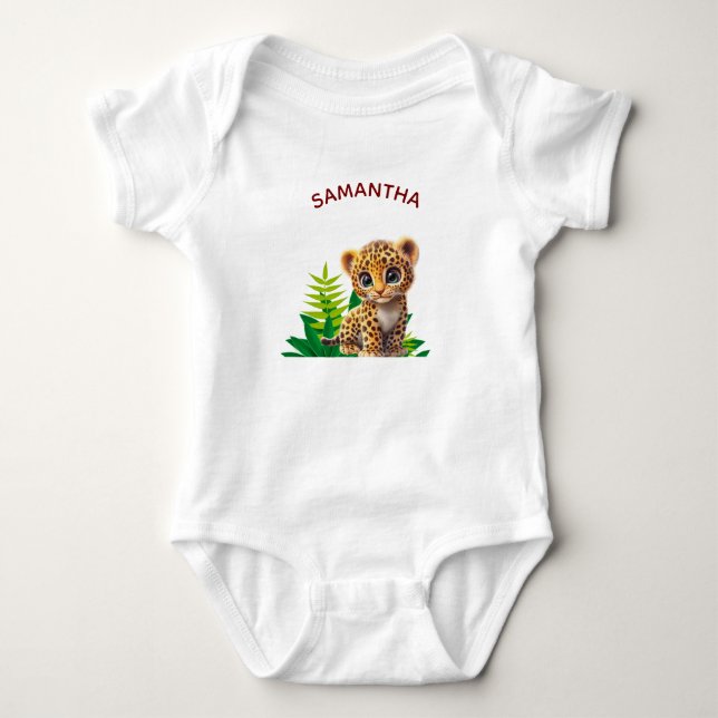 Personalisierter Baby-Leoparden-Bodysuit Dschungel Baby Strampler (Vorderseite)