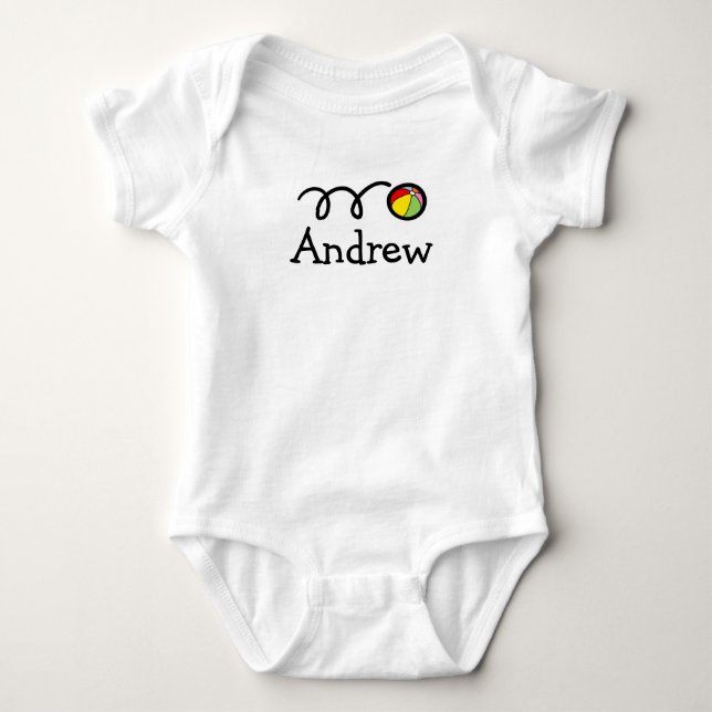 Personalisierter Baby-Rampenanzug mit Beachball Baby Strampler (Vorderseite)